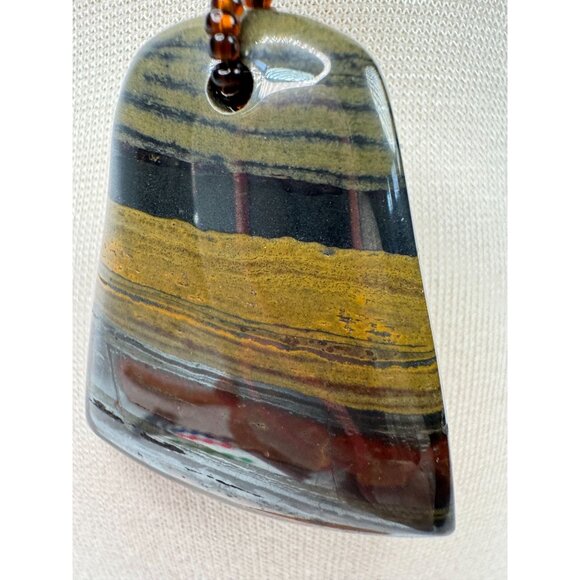 Handcrafted Beaded Necklace With Tigers Iron Pendant & Healing Stones 13" Long - Picture 2 of 16